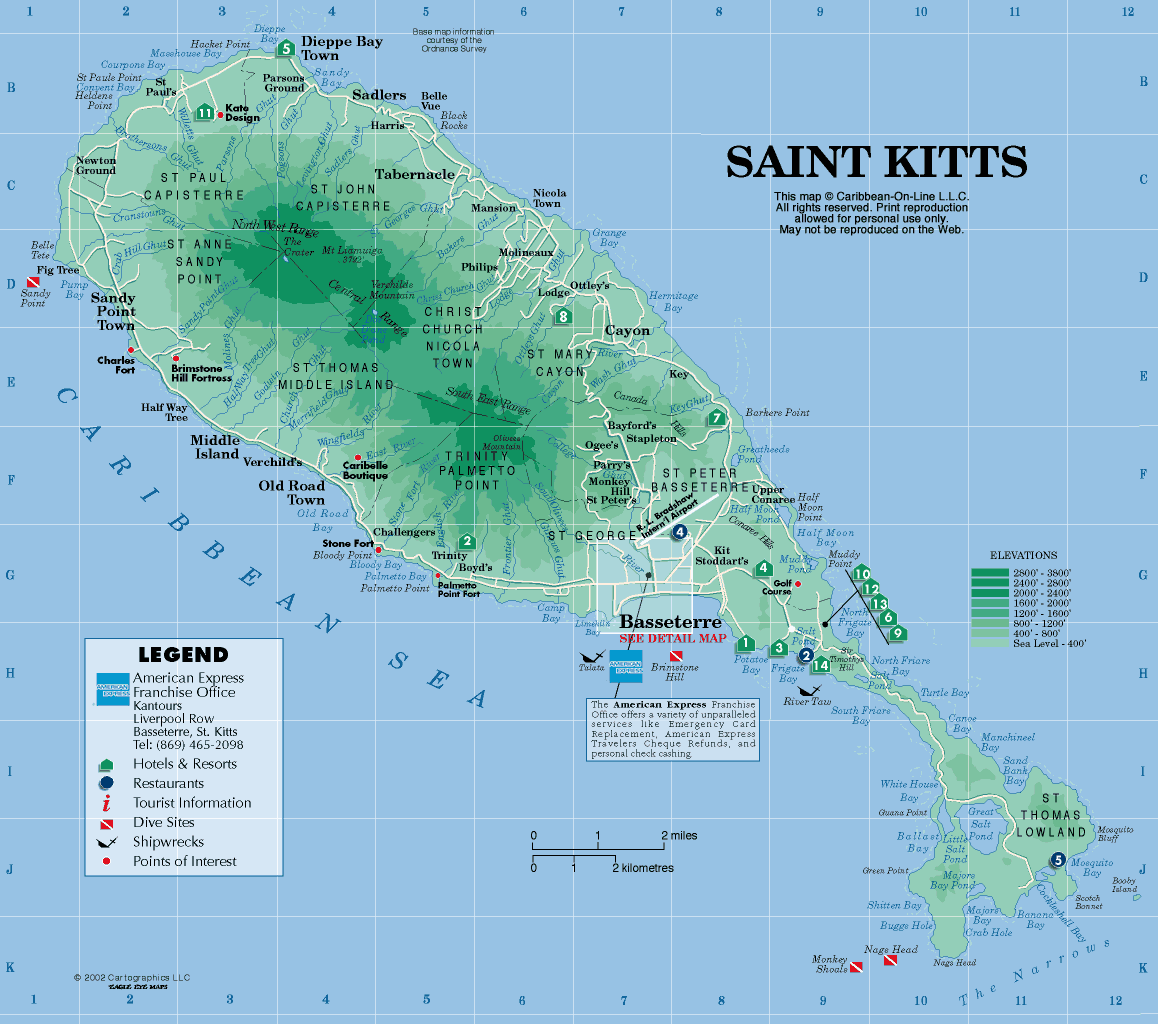 physikalisch karte von saint kitts und nevis